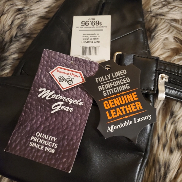 Genuine Leather Black Biker Backpack with Zipper Strap - Picture 3 of 8